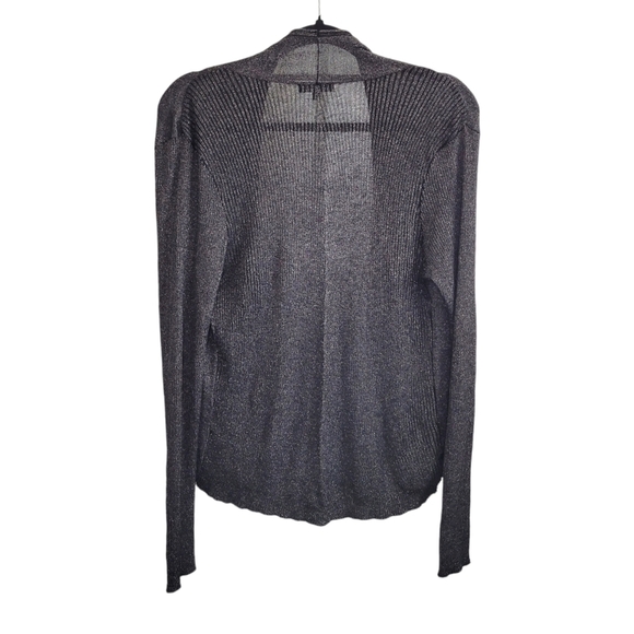 Verve Ami Black & Silver Metallic Knit Open Front Cardigan Sweater Womens Size L - Picture 3 of 7